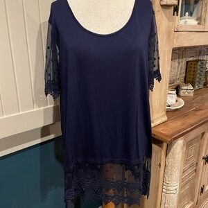 Kaktus Deep Blue Tunic with Lace Detail